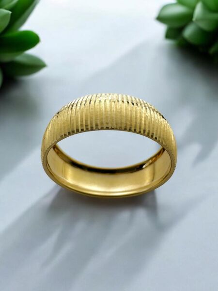 Parlak Merdiven Model Düz Taşsız Bombeli Altın Alyans Yüzük