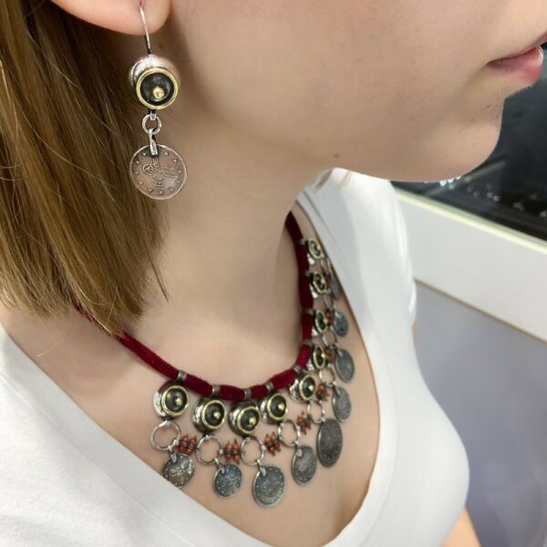 Osmanlı Gümüş Parası El Üretim Gerdanlık Küpe Gümüş Set