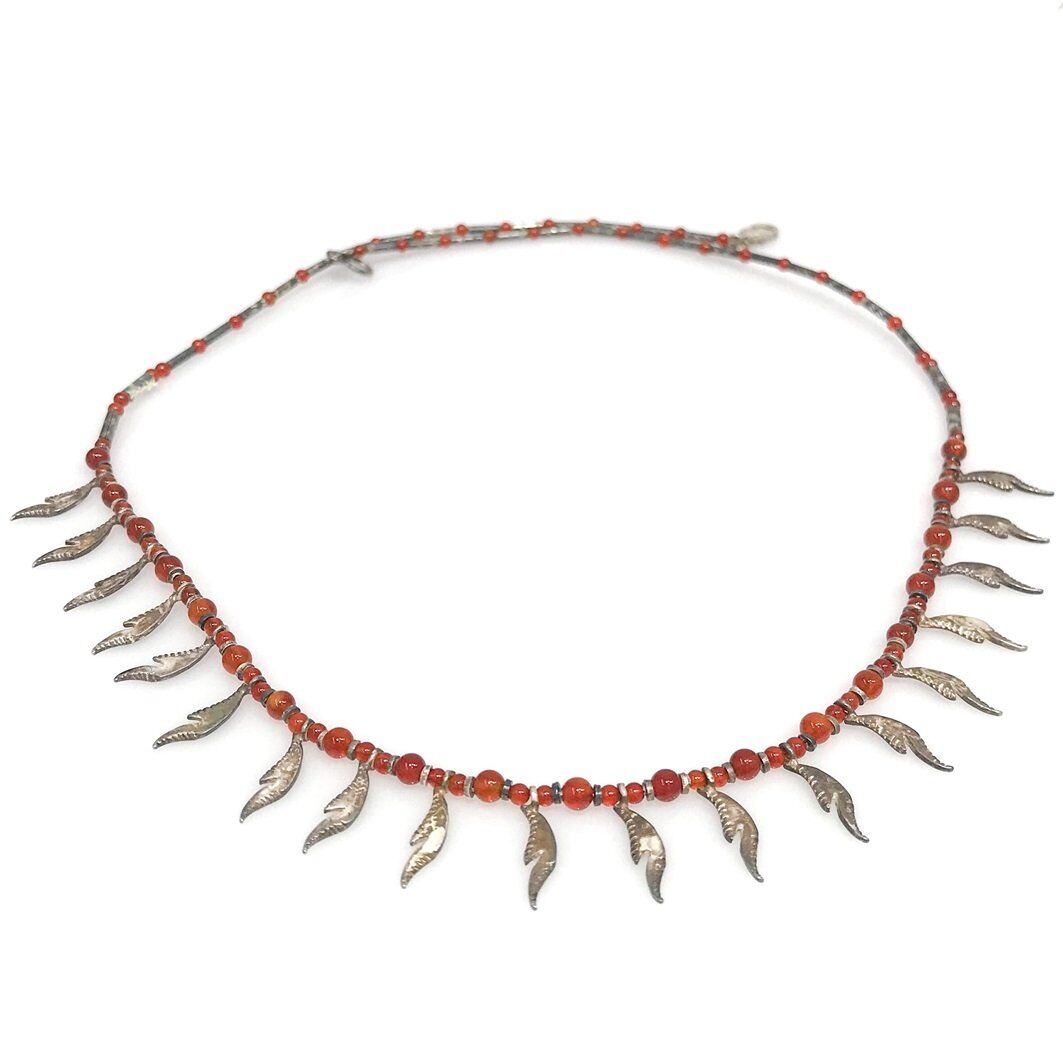 Otantik El Üretimi Akik Taşlı Gümüş Kolye