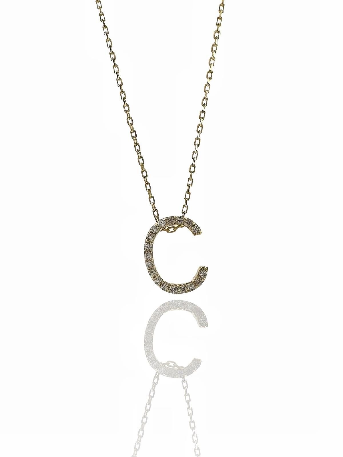 C Harfi 14 Ayar Altın Harf Kolye Pırlanta Modeli