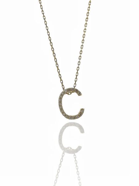 C Harfi 14 Ayar Altın Harf Kolye Pırlanta Modeli