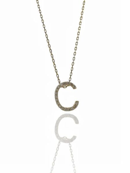 C Harfi 14 Ayar Altın Harf Kolye Pırlanta Modeli