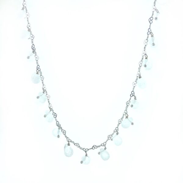 Doğal Damla Kuvars Taş 60 cm Stil Tarz Uzun Zincir Gümüş Kolye