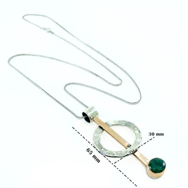 El Üretim Doğal Zümrüt Taş Dövme Uzun Otantik Gümüş Kolye