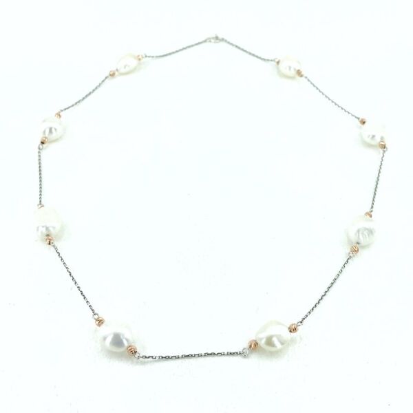 Doğal İnci Taşlı El Dizimi Trend Stil 925 Gümüş Kolye