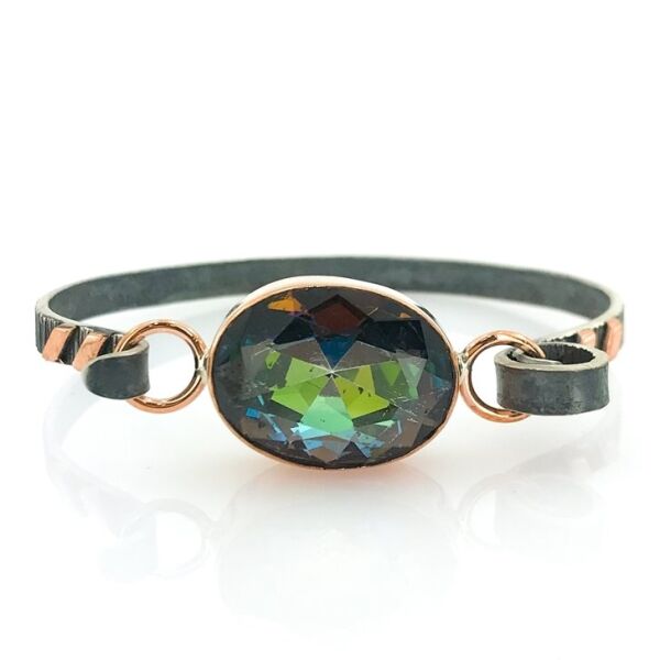 Oval Mistik Topaz El Üretim Otantik Gümüş Bilezik Bileklik