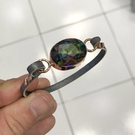 Oval Mistik Topaz El Üretim Otantik Gümüş Bilezik Bileklik