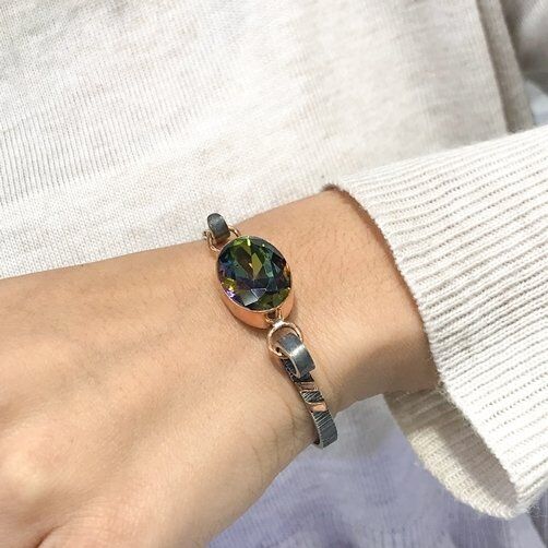 Oval Mistik Topaz El Üretim Otantik Gümüş Bilezik Bileklik