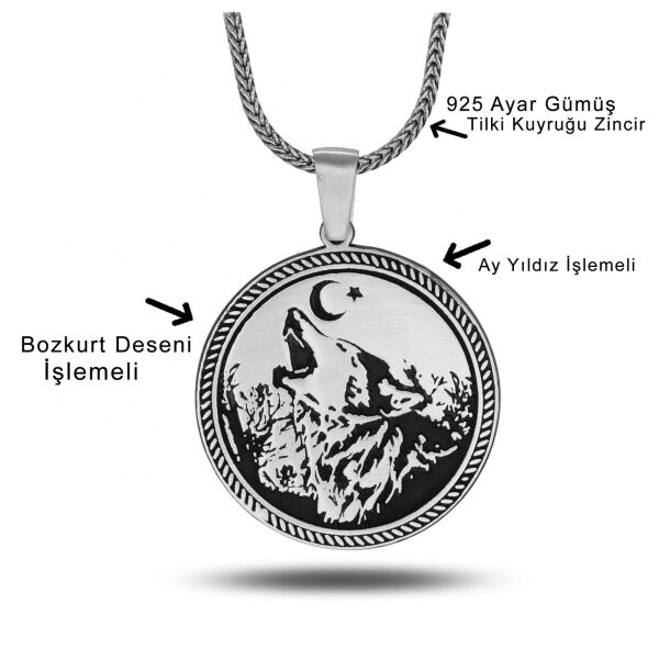 Bozkurt Madalyon Tasarım 60 cm 925 Gümüş Kolye