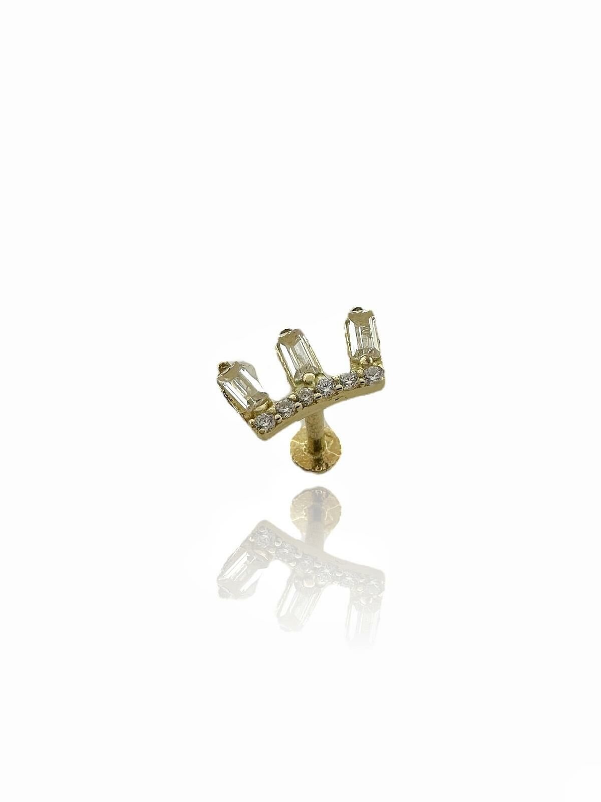 Prenes Tacı Baget Zirkon Taşlı Tragus Küpe 14 Ayar Altın