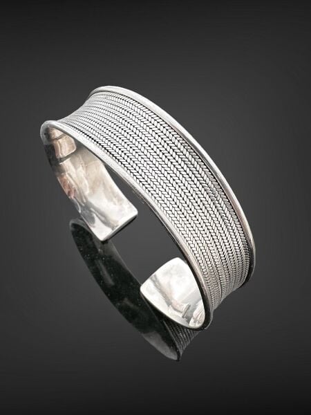 Tel Örgü Hasır El Üretim Koleksiyonluk Otantik 925 Ayar Gümüş Bilezik