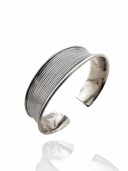 Tel Örgü Hasır El Üretim Koleksiyonluk Otantik 925 Ayar Gümüş Bilezik