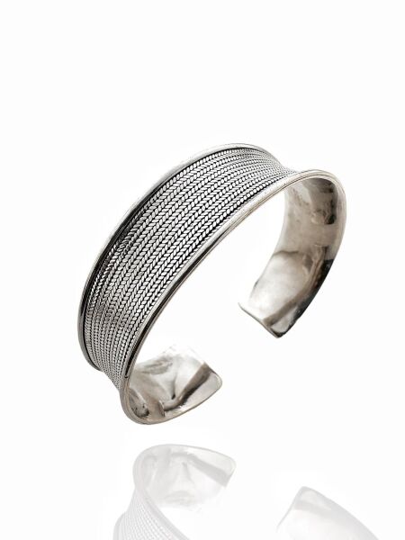 Tel Örgü Hasır El Üretim Koleksiyonluk Otantik 925 Ayar Gümüş Bilezik