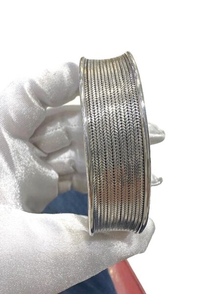 Tel Örgü Hasır El Üretim Koleksiyonluk Otantik 925 Ayar Gümüş Bilezik