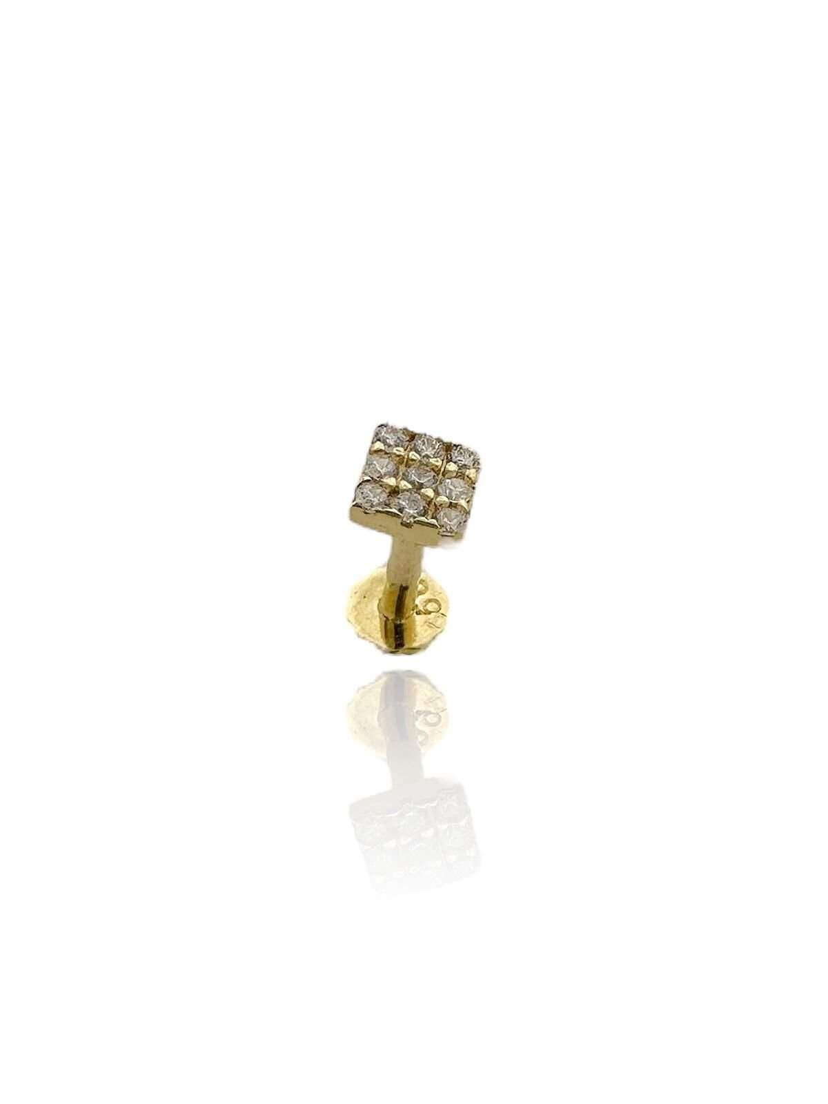 Kare Model Taşlı Tragus Küpe 14 Ayar Altın