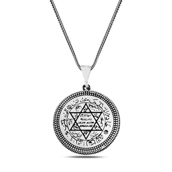 Davut Yıldızı Mührü Süleyman Tasarım 60 cm 925 Gümüş Kolye
