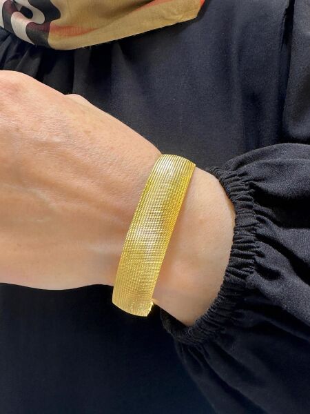 925 Ayar Gümüş Altın Kaplama Simli Bombe 15 mm Bilezik 6.4 boy