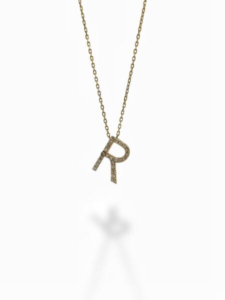 R Harfi 14 Ayar Altın Harf Kolye Pırlanta Modeli