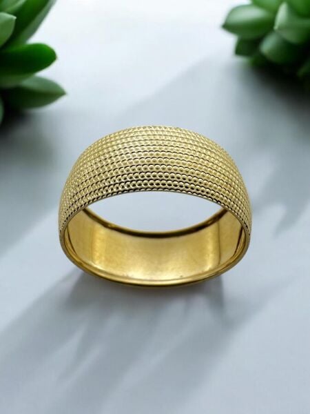 8 Mm Kalın Bombeli Mat Düz 14 Ayar Altın Alyans Yüzük