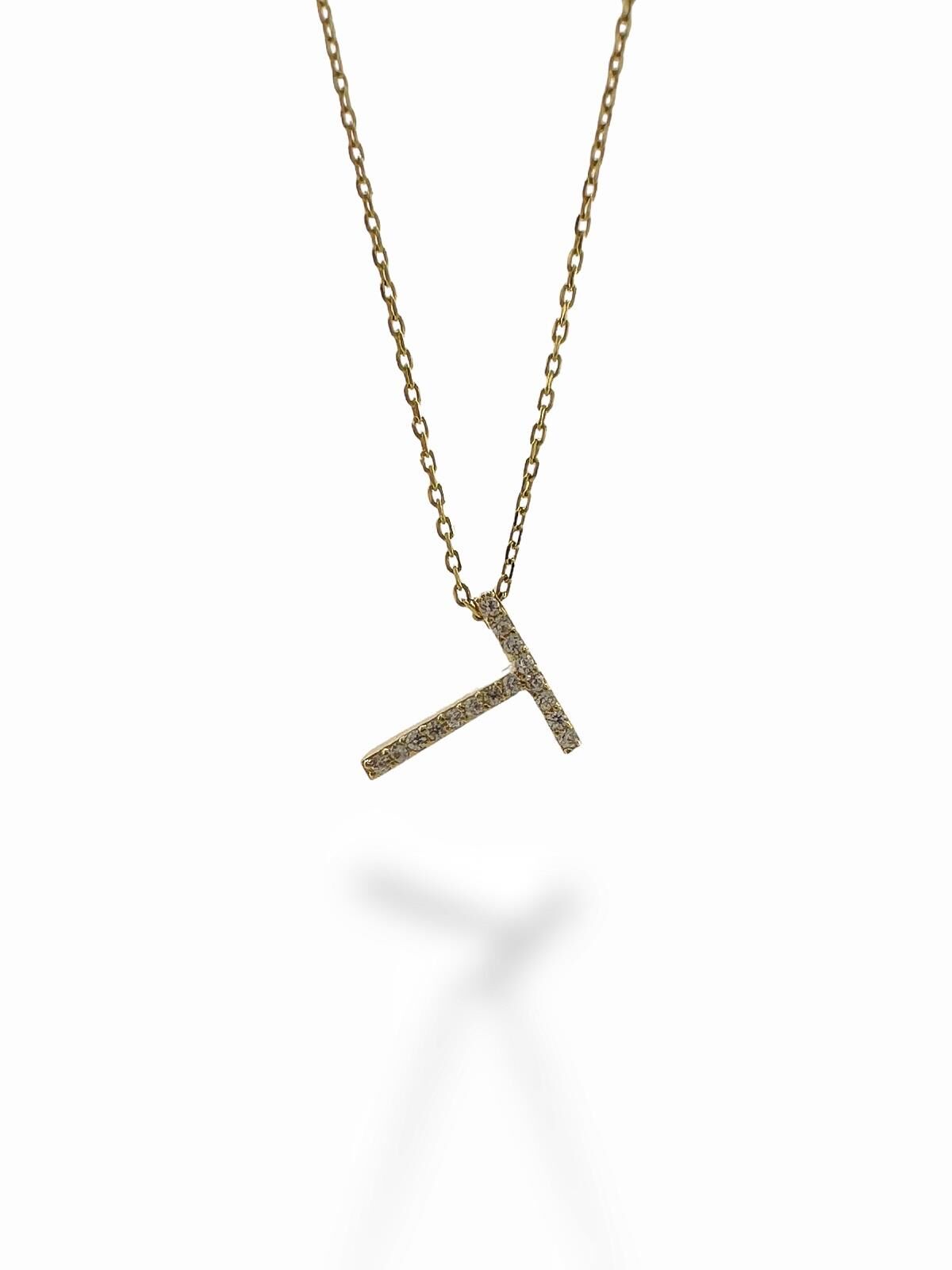 T Harfi 14 Ayar Altın Harf Kolye Pırlanta Modeli