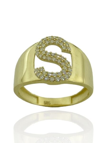 14 Ayar Altın S Harfli Üst Kalite Trend Harf Yüzük