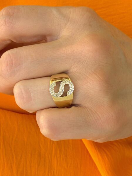 14 Ayar Altın S Harfli Üst Kalite Trend Harf Yüzük