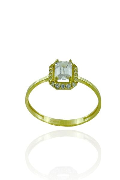 8 Ayar Altın Minik Baget Taşlı Günlük Tektaş Yüzük