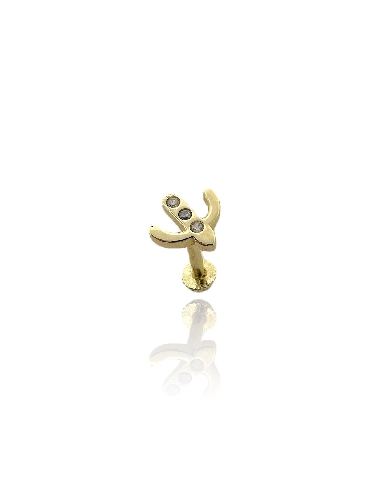 Kaktüs Tragus Küpe 14 Ayar Altın