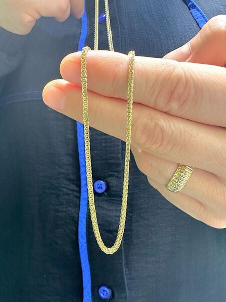 Tilki Kuyruğu Zincir 60 cm Uzunluk 14 Ayar Altın Kolye Unisex