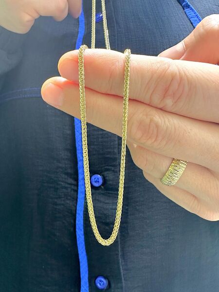 Tilki Kuyruğu Zincir 60 cm Uzunluk 14 Ayar Altın Kolye Unisex