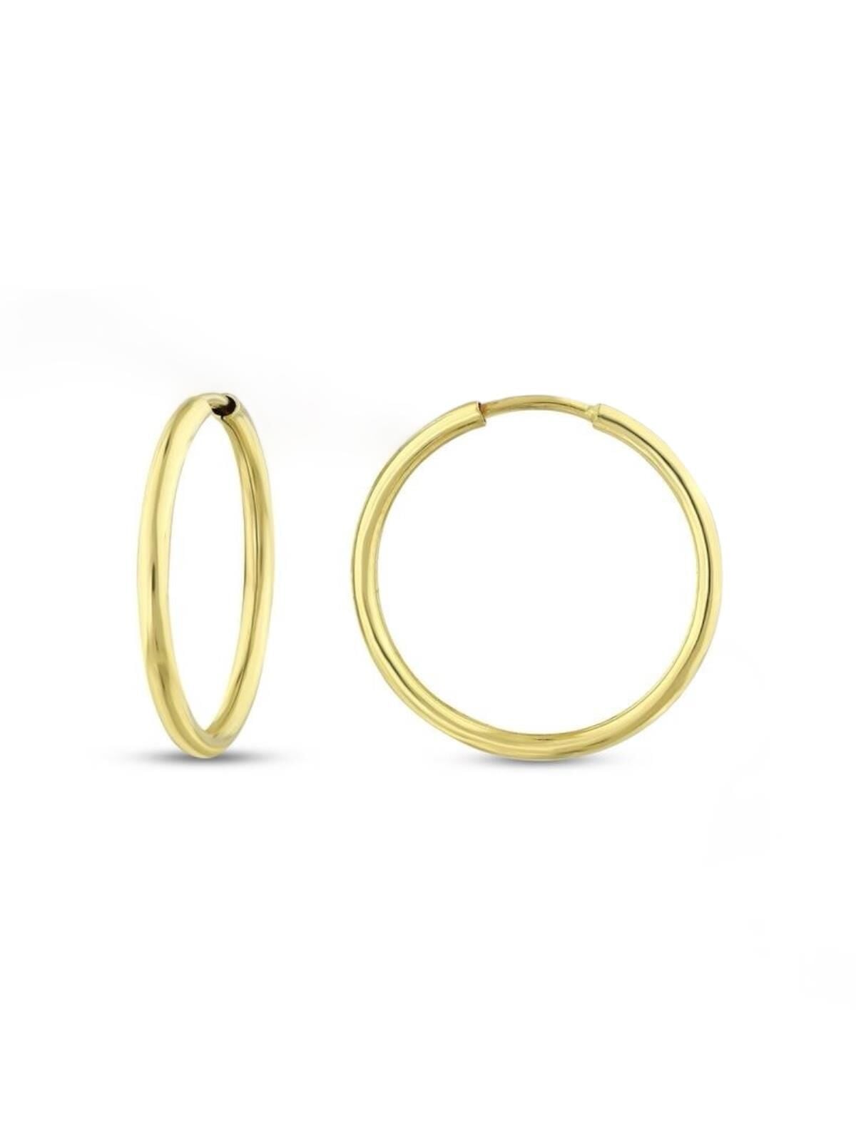 14 mm Düz Taşsız Klasik Günlük 14 Ayar Altın Halka Küpe