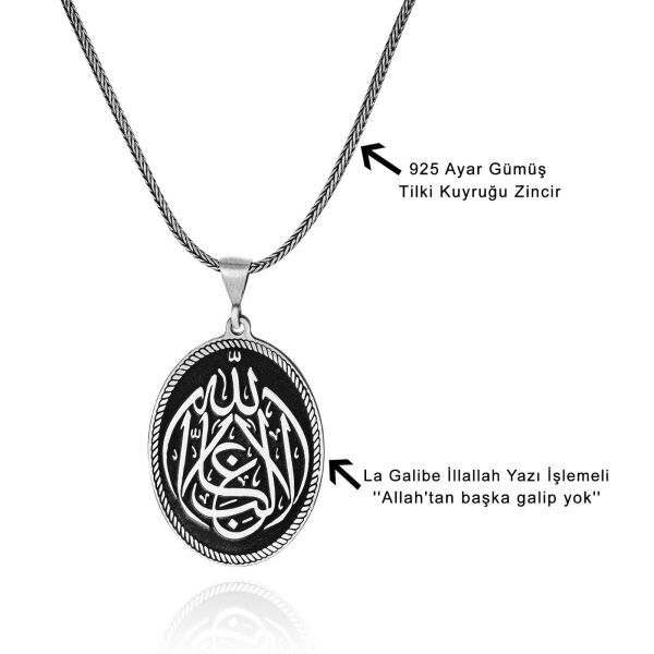 Allah'tan Başka Galip Yoktur 60 cm 925 Gümüş Kolye