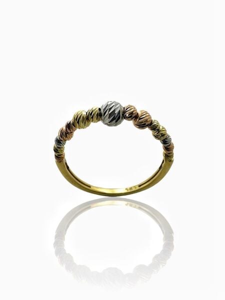 Tek Sıra İnce Dorika Üç Renk İtalyan Altın Yüzük