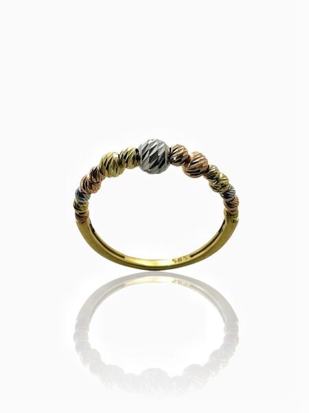 Tek Sıra İnce Dorika Üç Renk İtalyan Altın Yüzük