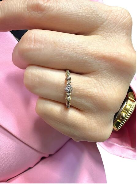 Tek Sıra İnce Dorika Üç Renk İtalyan Altın Yüzük