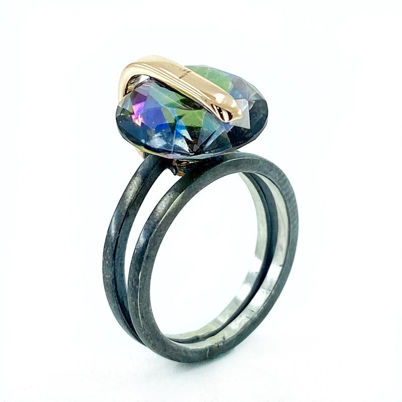 El Üretim Özel Tasarım Büyük Mistik Topaz Otantik 925 Gümüş Yüzük