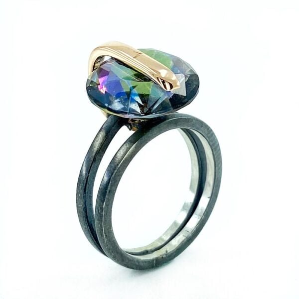 El Üretim Özel Tasarım Büyük Mistik Topaz Otantik 925 Gümüş Yüzük