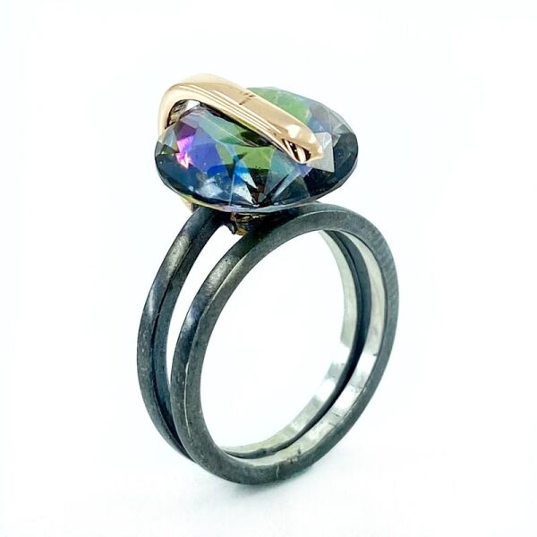 El Üretim Özel Tasarım Büyük Mistik Topaz Otantik 925 Gümüş Yüzük