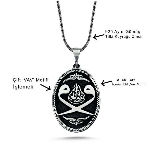 Çift Vav Harfi Allah Yazılı 60 cm 925 Gümüş Kolye