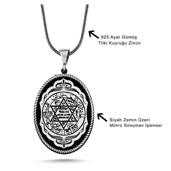 Özel Tasarım Davut Yıldızı Mührü Süleyman 60 cm 925 Gümüş Kolye