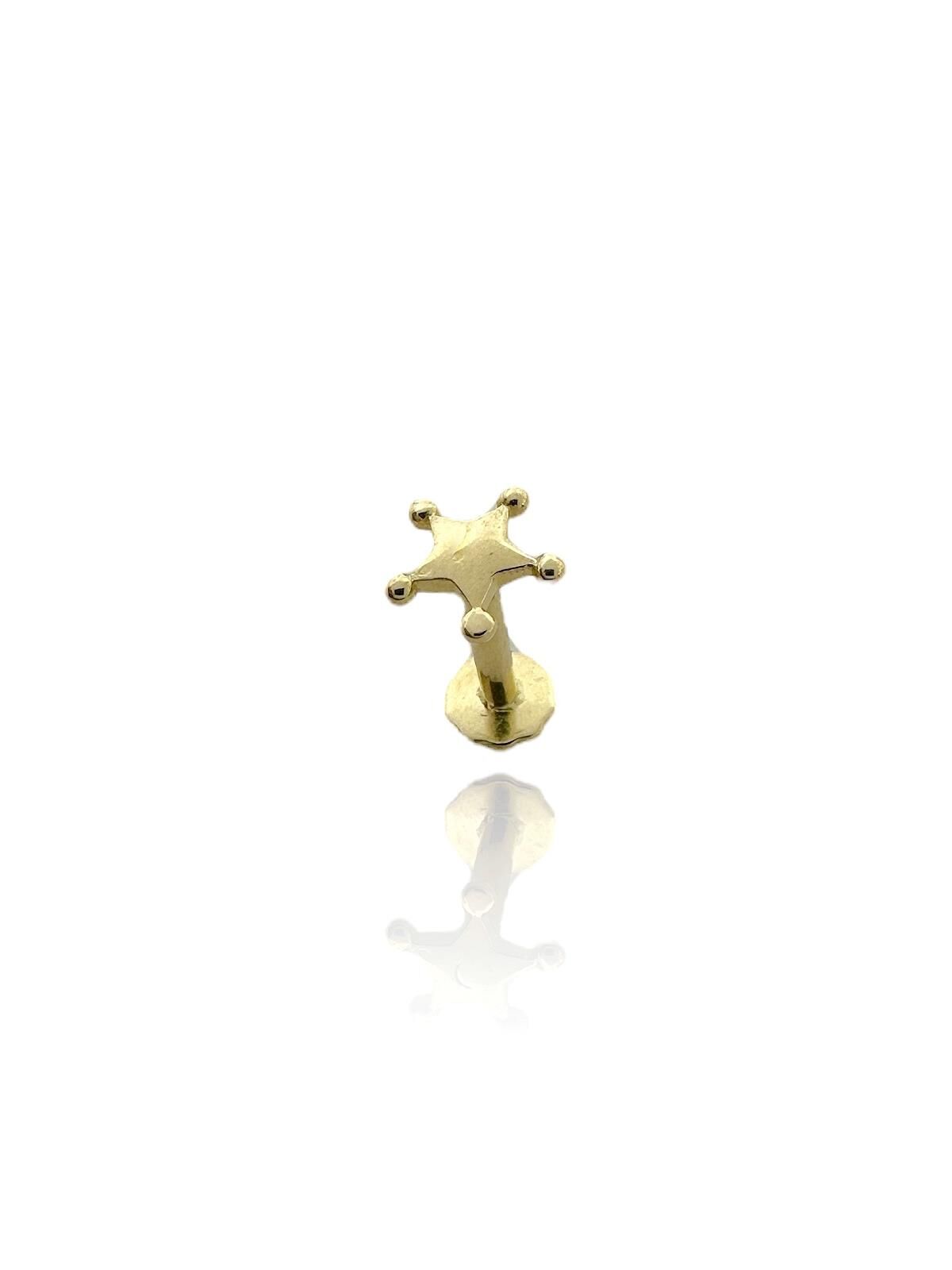 Taşsız Yıldız Tragus Küpe 14 Ayar Altın