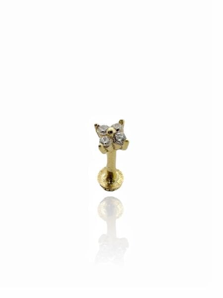 Taşlı Minik Kare Tragus Küpe 14 Ayar Altın