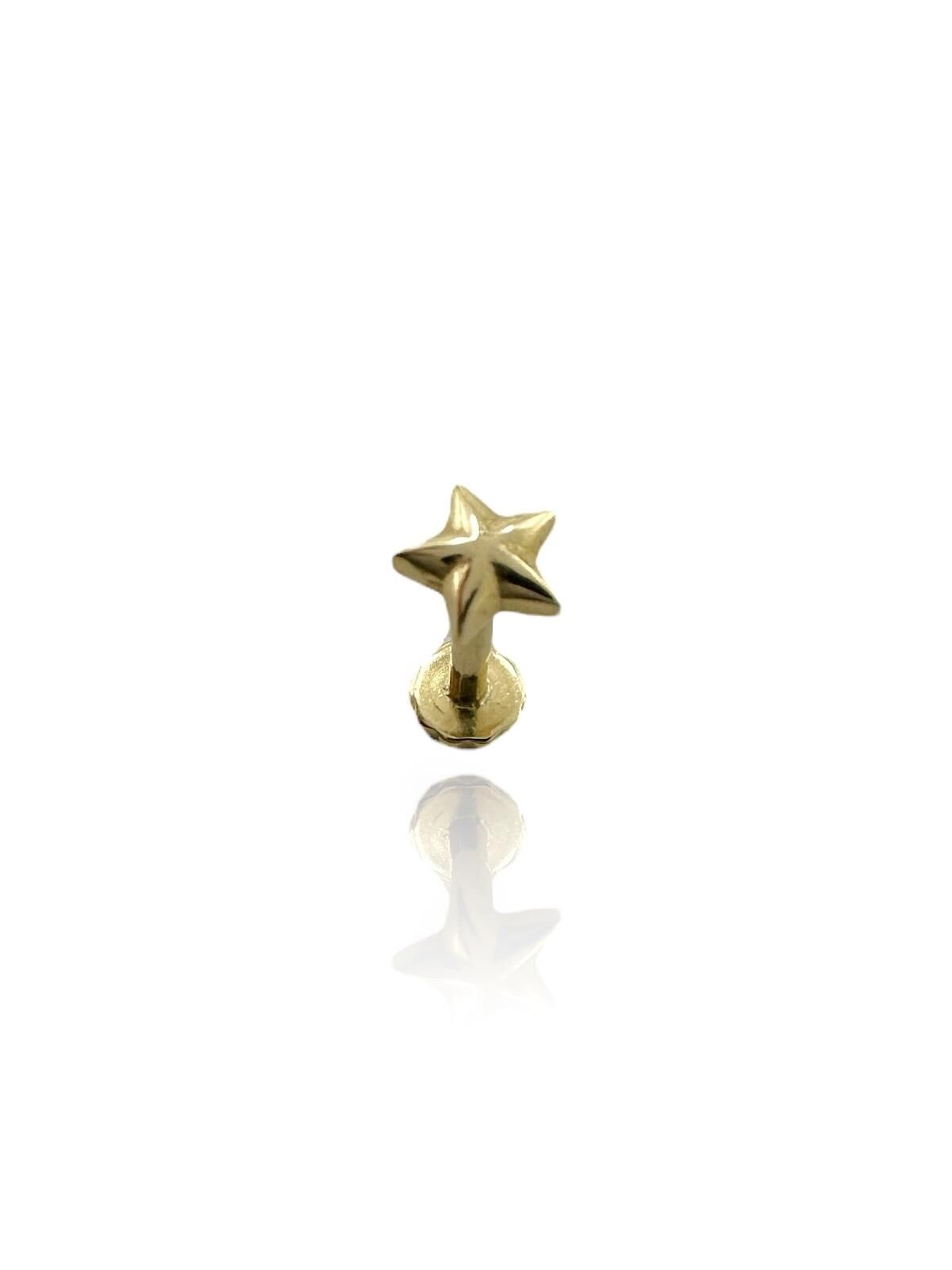 Taşsız Minik Yıldız Tragus Küpe 14 Ayar Altın