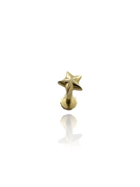Taşsız Minik Yıldız Tragus Küpe 14 Ayar Altın
