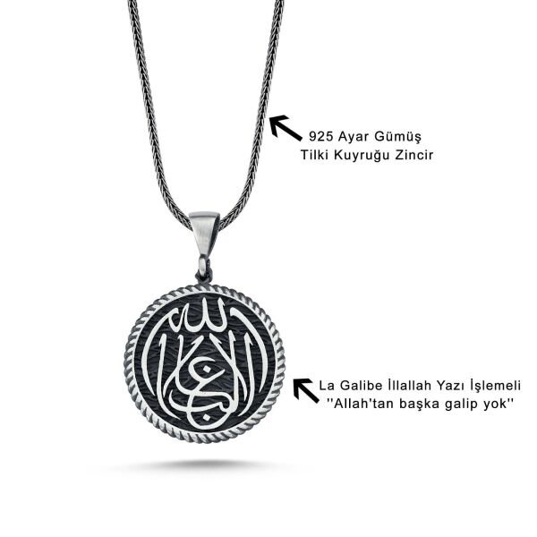Allah'tan Başka Galib Yoktur Yazılı 60 cm 925 Gümüş Kolye