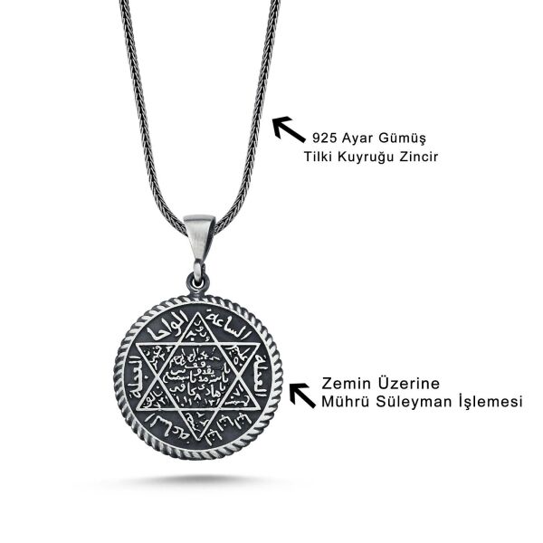 Mührü Süleyman Davut Yıldızı 60 cm 925 Gümüş Kolye