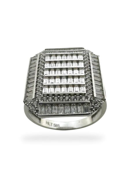 Büyük Baget Kırıntı Pırlanta Model Beyaz Altın 14 Ayar Yüzük