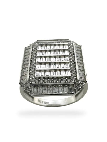 Büyük Baget Kırıntı Pırlanta Model Beyaz Altın 14 Ayar Yüzük