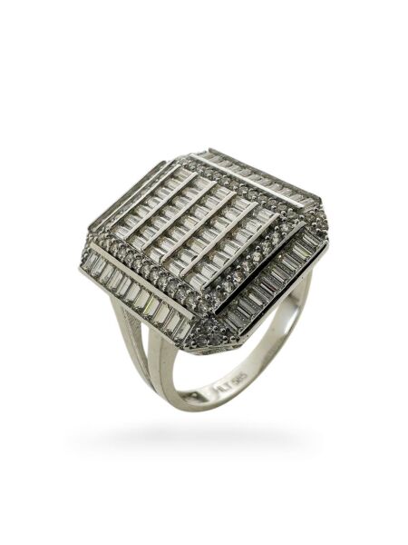 Büyük Baget Kırıntı Pırlanta Model Beyaz Altın 14 Ayar Yüzük