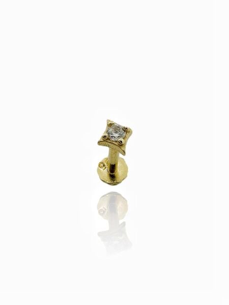 Zirkon Tek Taş Tragus Küpe 14 Ayar Altın